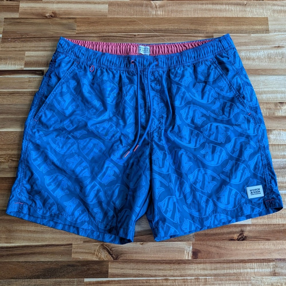Scotch & Soda Mens Blue Angelfish Print Swim Trunks XL